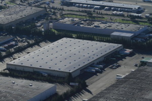 Aerial view of a Malarkey built-up hot tar roof.