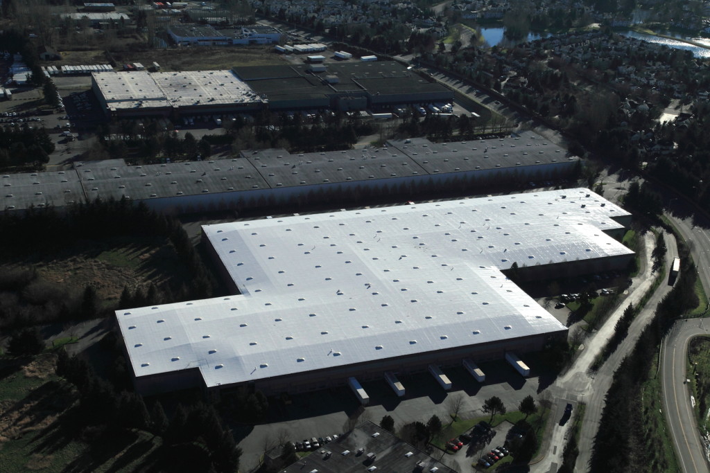 Aerial view of a Sarnafil 60 mil single-ply membrane roof.