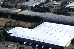 Aerial view of a Sarnafil 60 mil single-ply membrane roof.