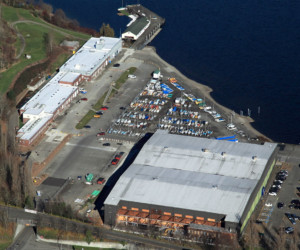 Aerial view of Commercial Roofing Project in Sand Point, WA.