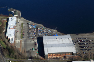 Aerial view of Commercial Roofing Project in Sand Point, WA.