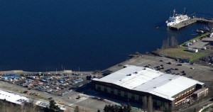 Aerial view of Commercial Roofing Project in Sand Point, WA.