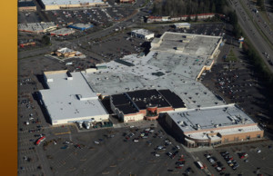 Aerial view of torch down hot asphalt roof.