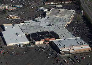Aerial view of torch down hot asphalt roof.